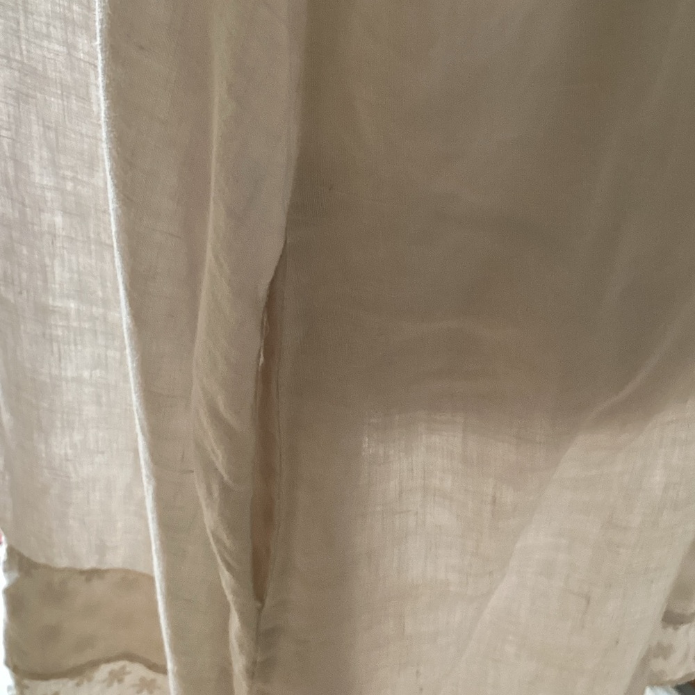 Cream Short Linen Dress With Cap sleeves by Malvinas - Picture 3 of 13